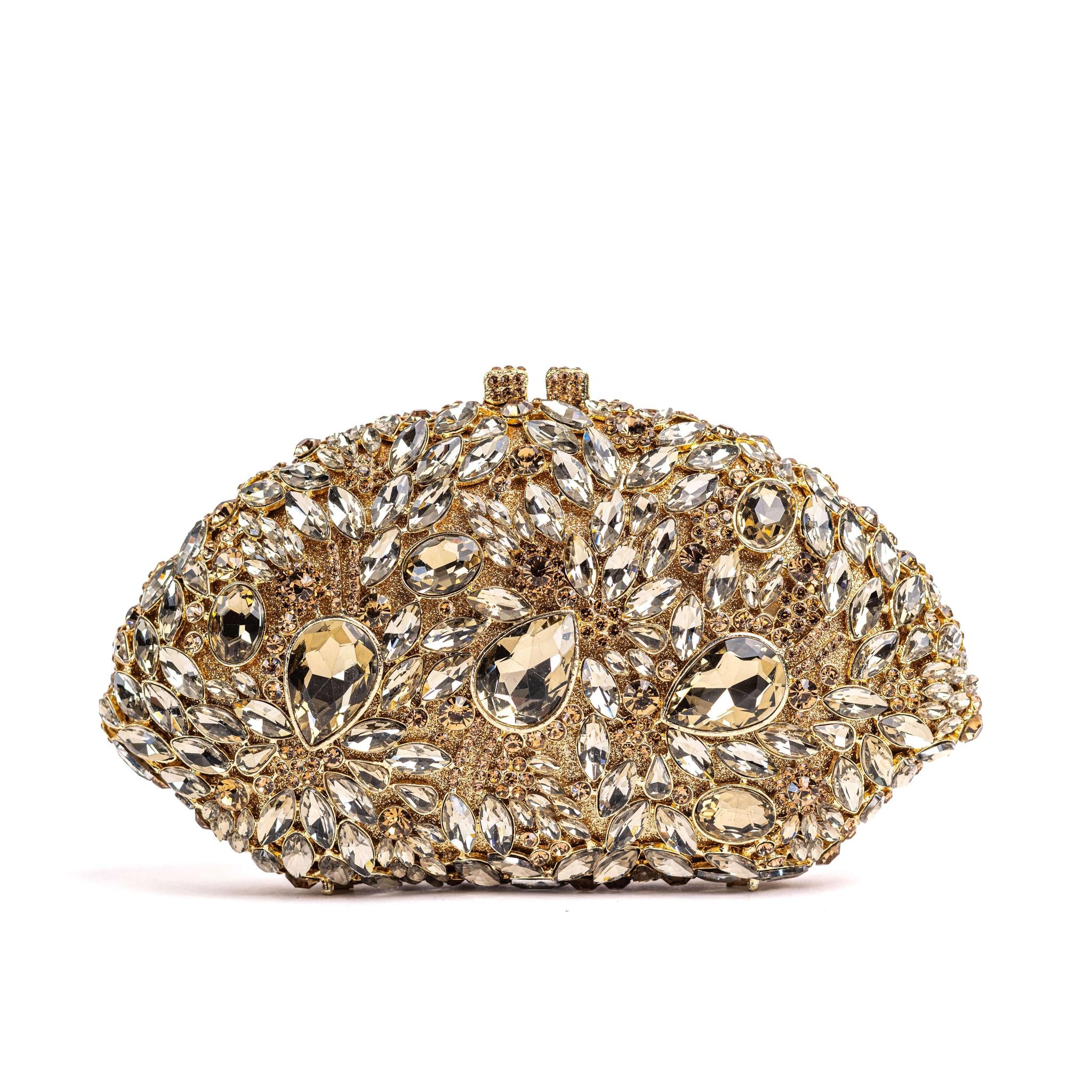 Gold Floral Crystal Clutch Purse