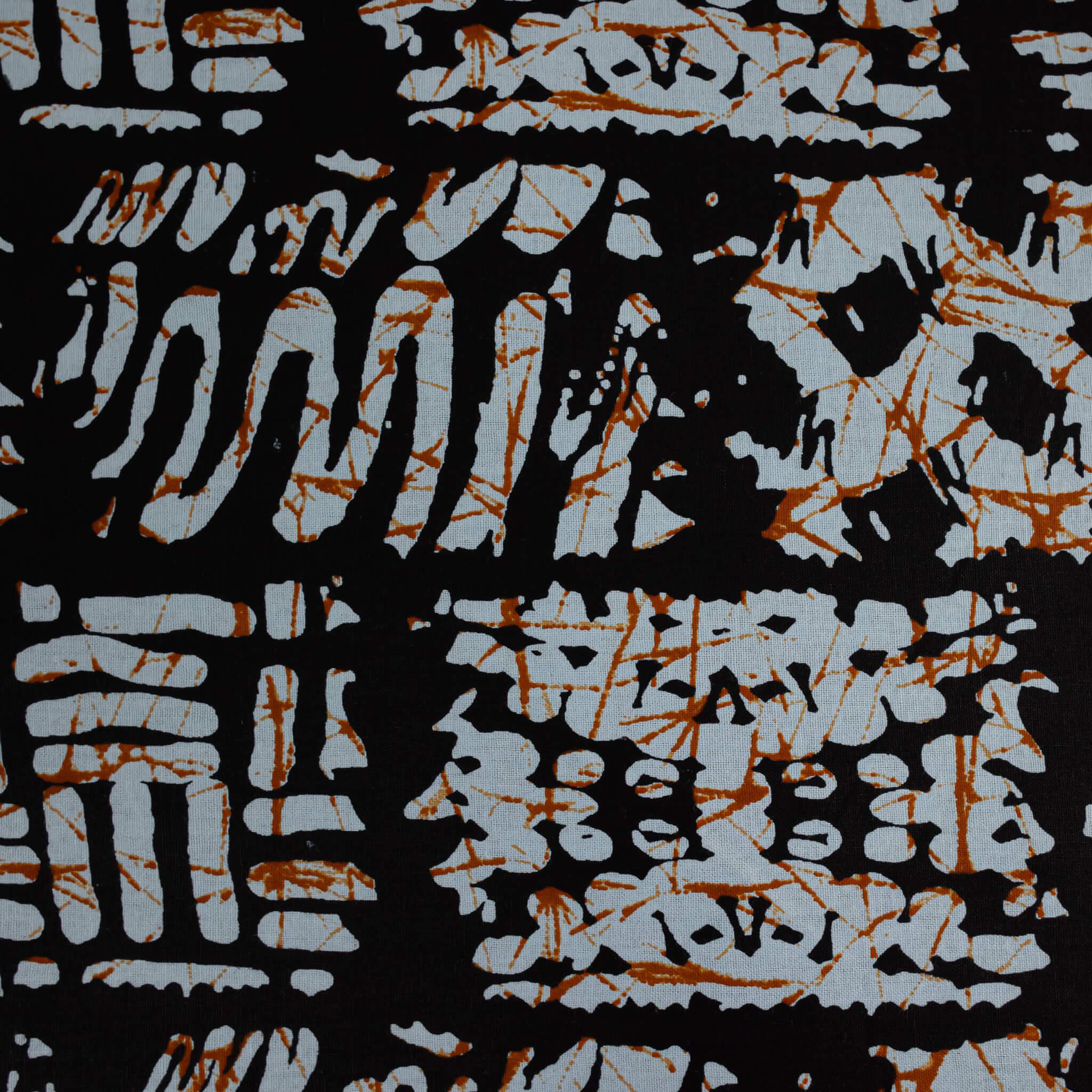 "Glacial Batik" Ice Black & Rust Abstract African Wax Print (Ankara) – 6 Yards