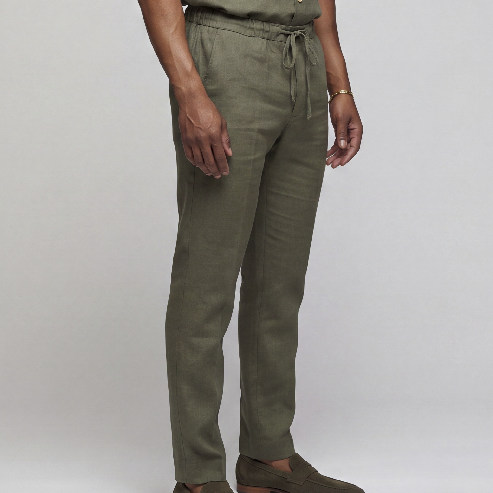 Olive Green Men's Linen Short-Sleeve Senator Set