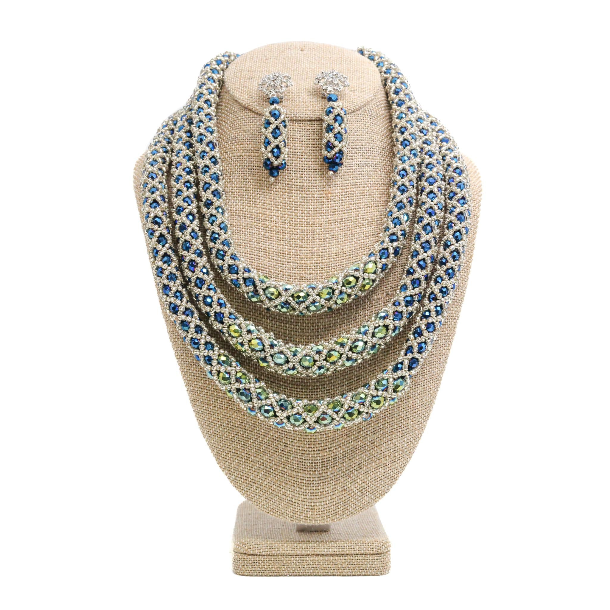Three Step Blue Beaded Necklace