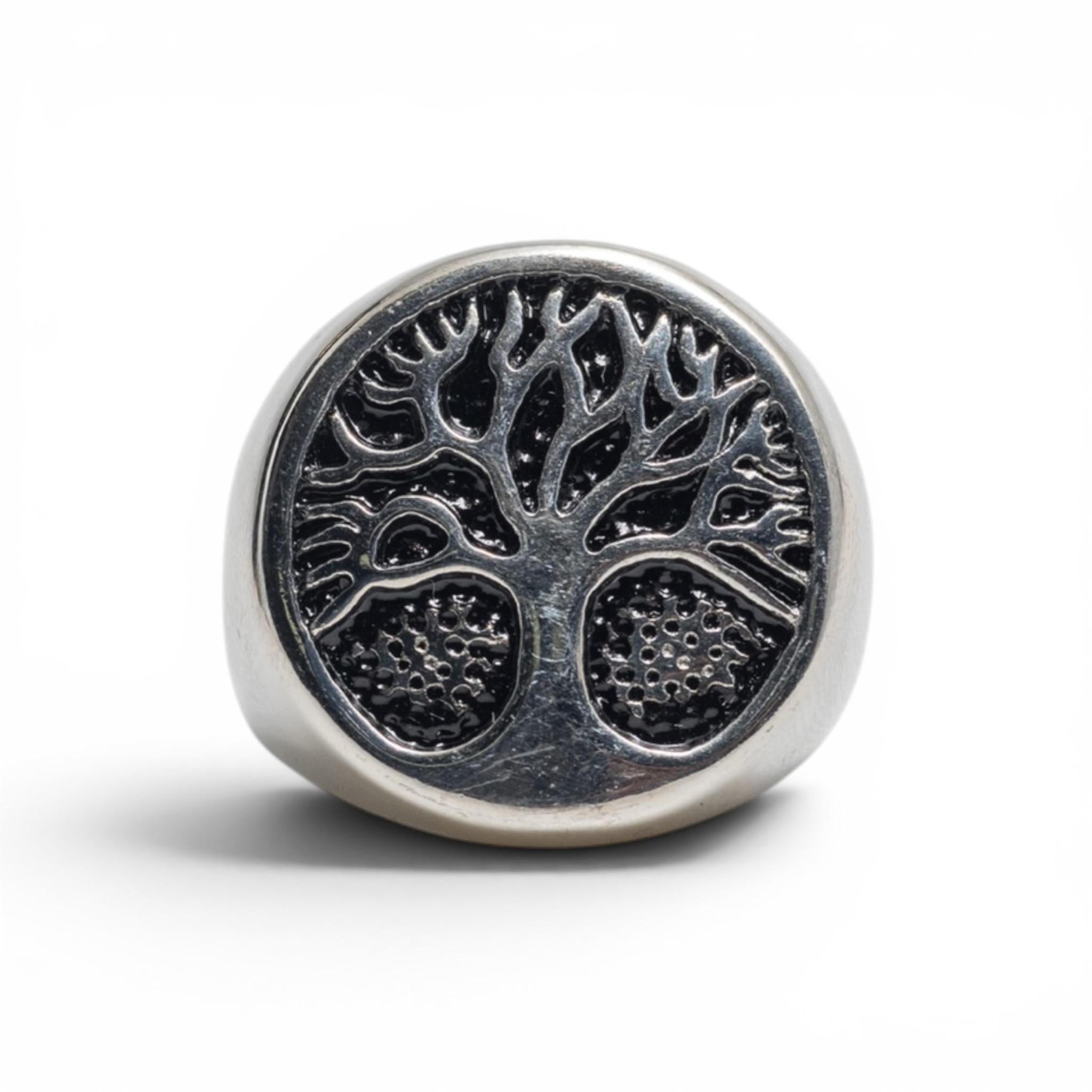 Antiqued Silver-Tone Tree of Life Signet Ring