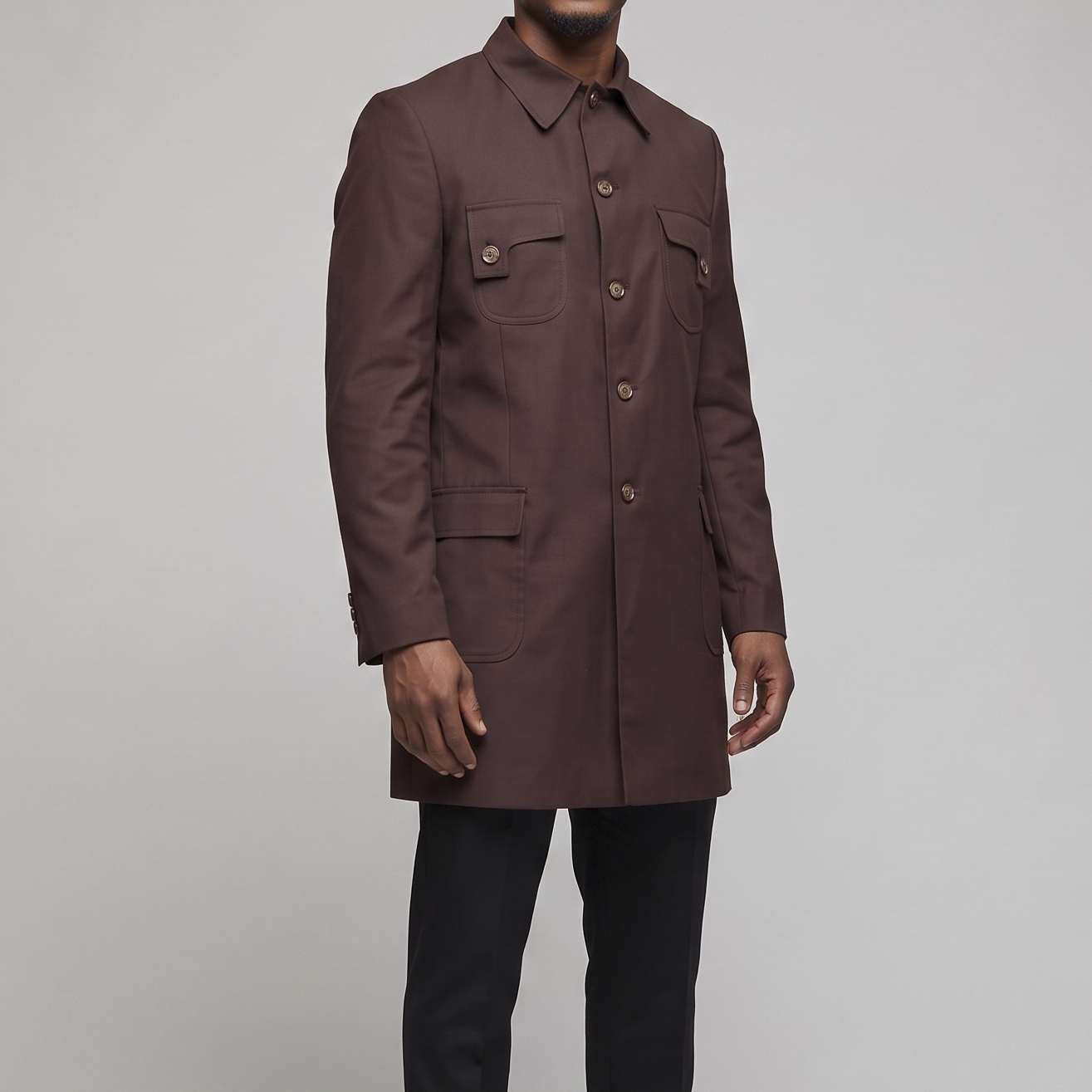 Brown Men's Military Style Shirt