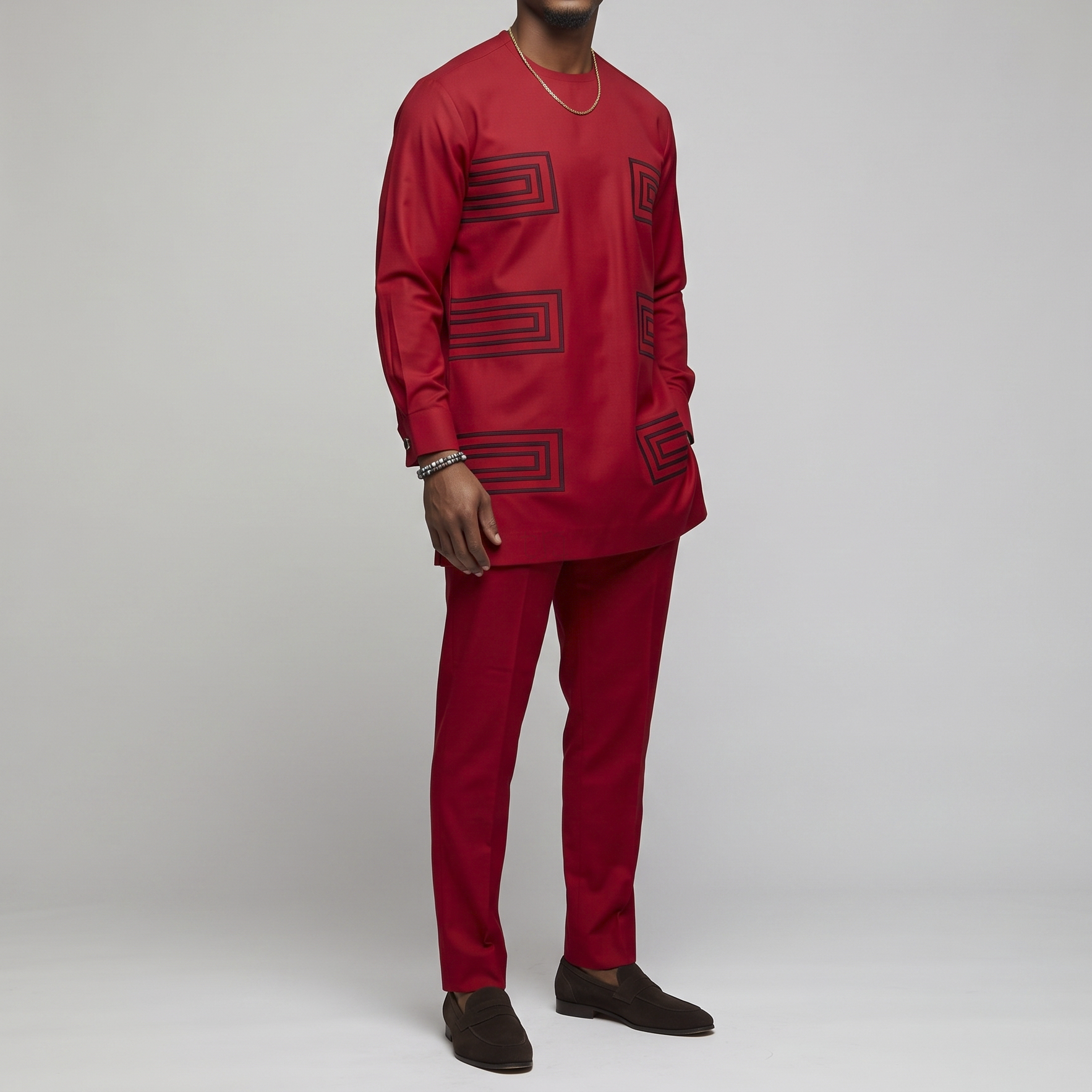 Red With Black Embroidery Men's Senator Suit