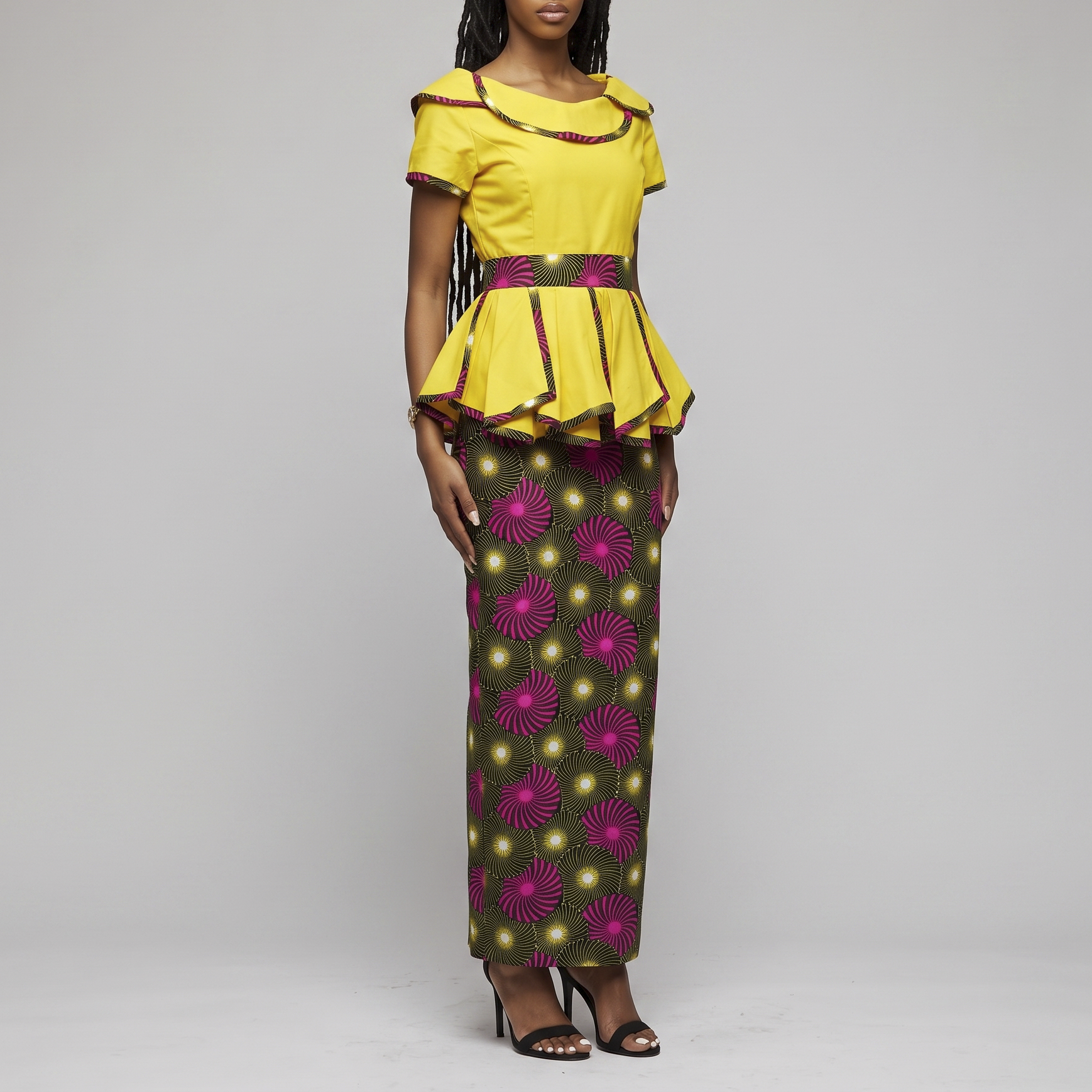 Vibrant Ankara Peplum Maxi Dress