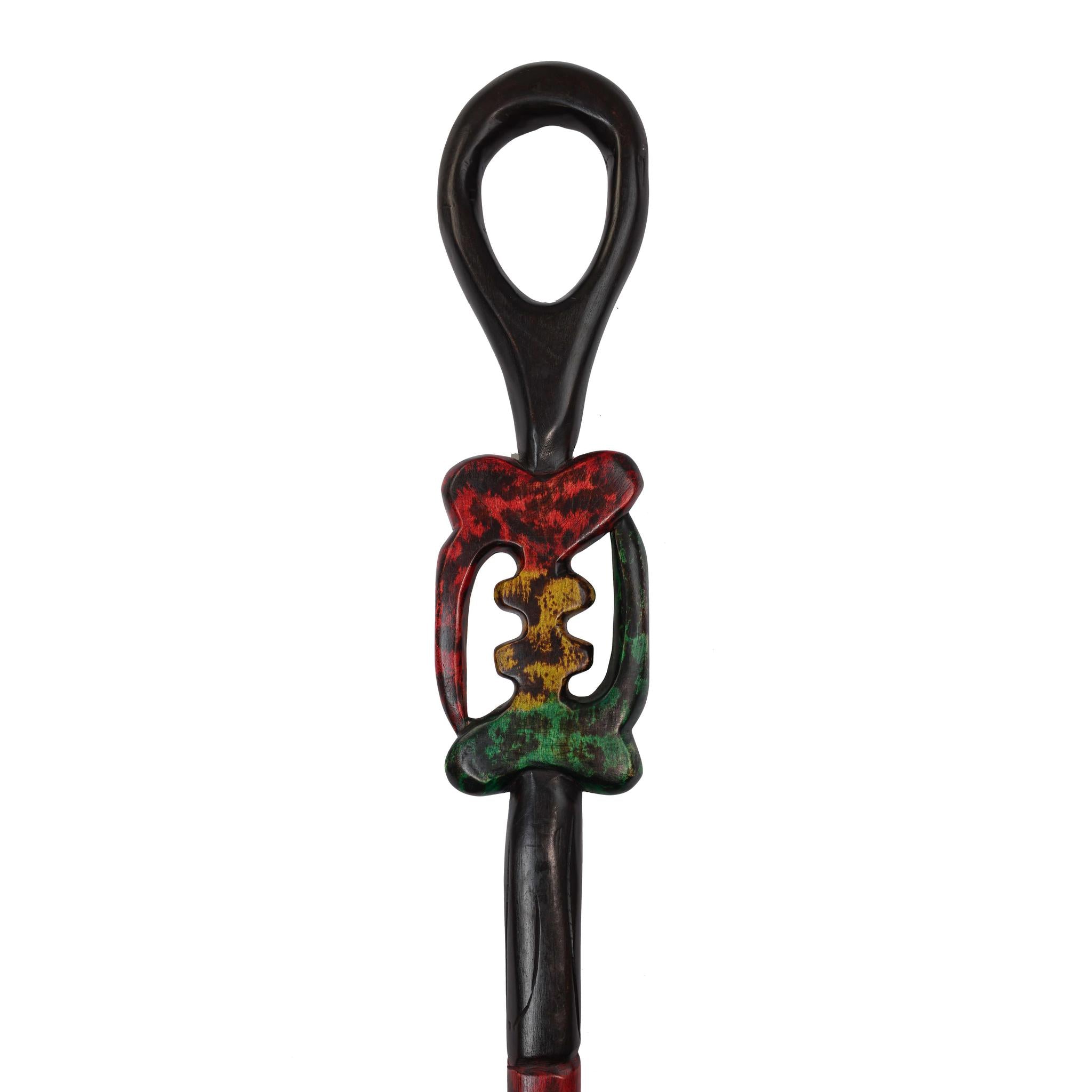 Hand-Carved Ghanaian Walking Stick Showcases Powerful Gye Nyame Symbol
