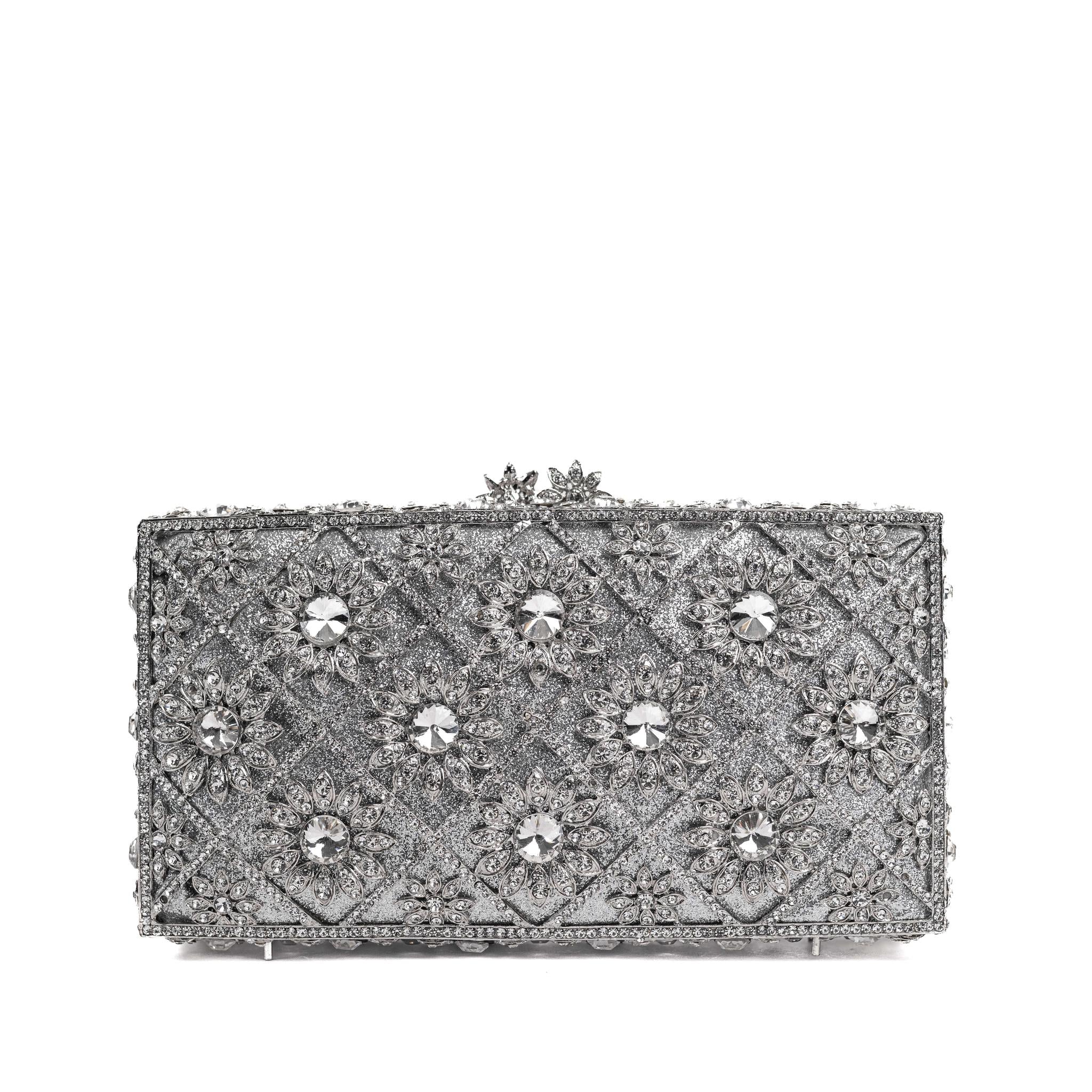 Silver Box Crystal Clutch Purse