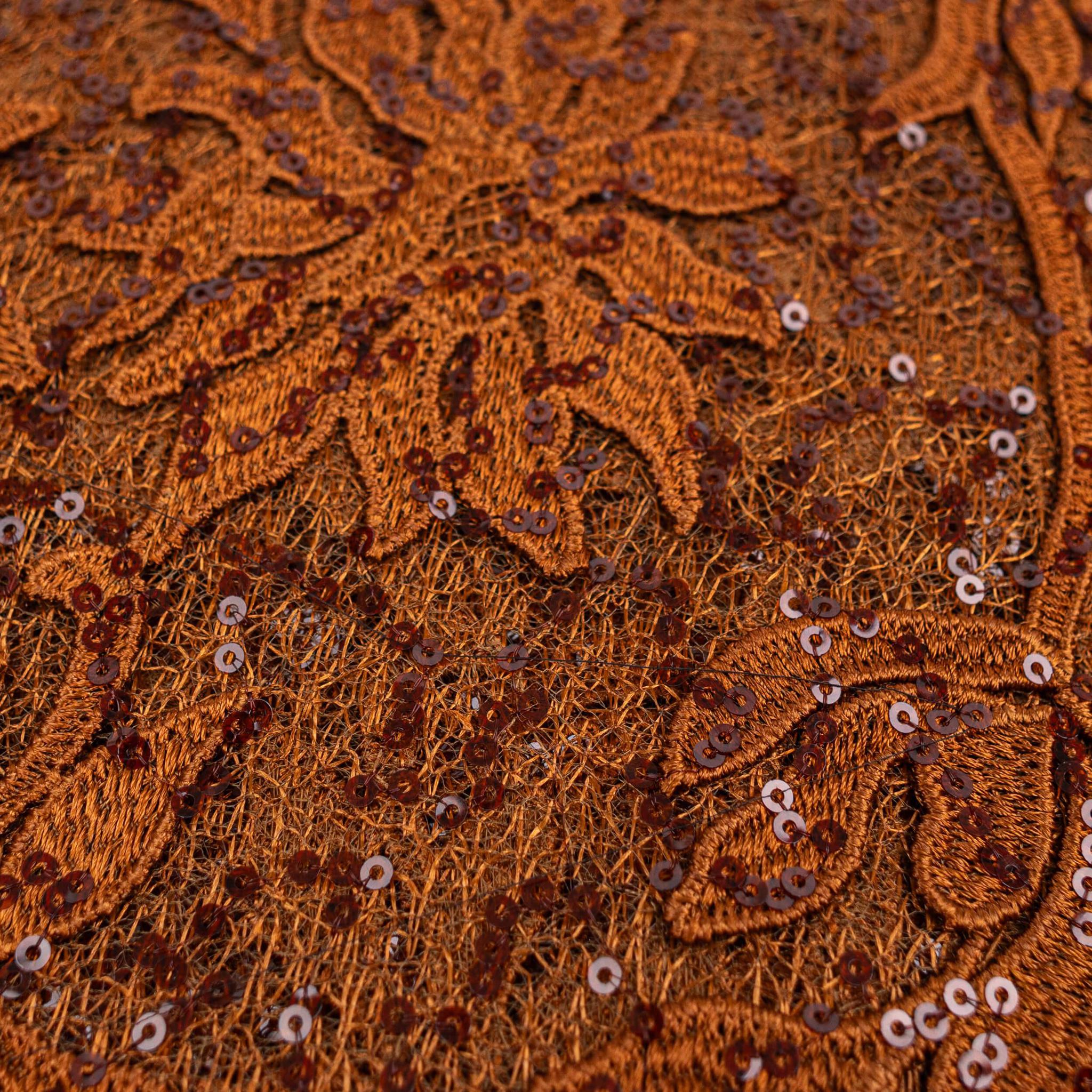 Burnt Orange Net Sequin Lace