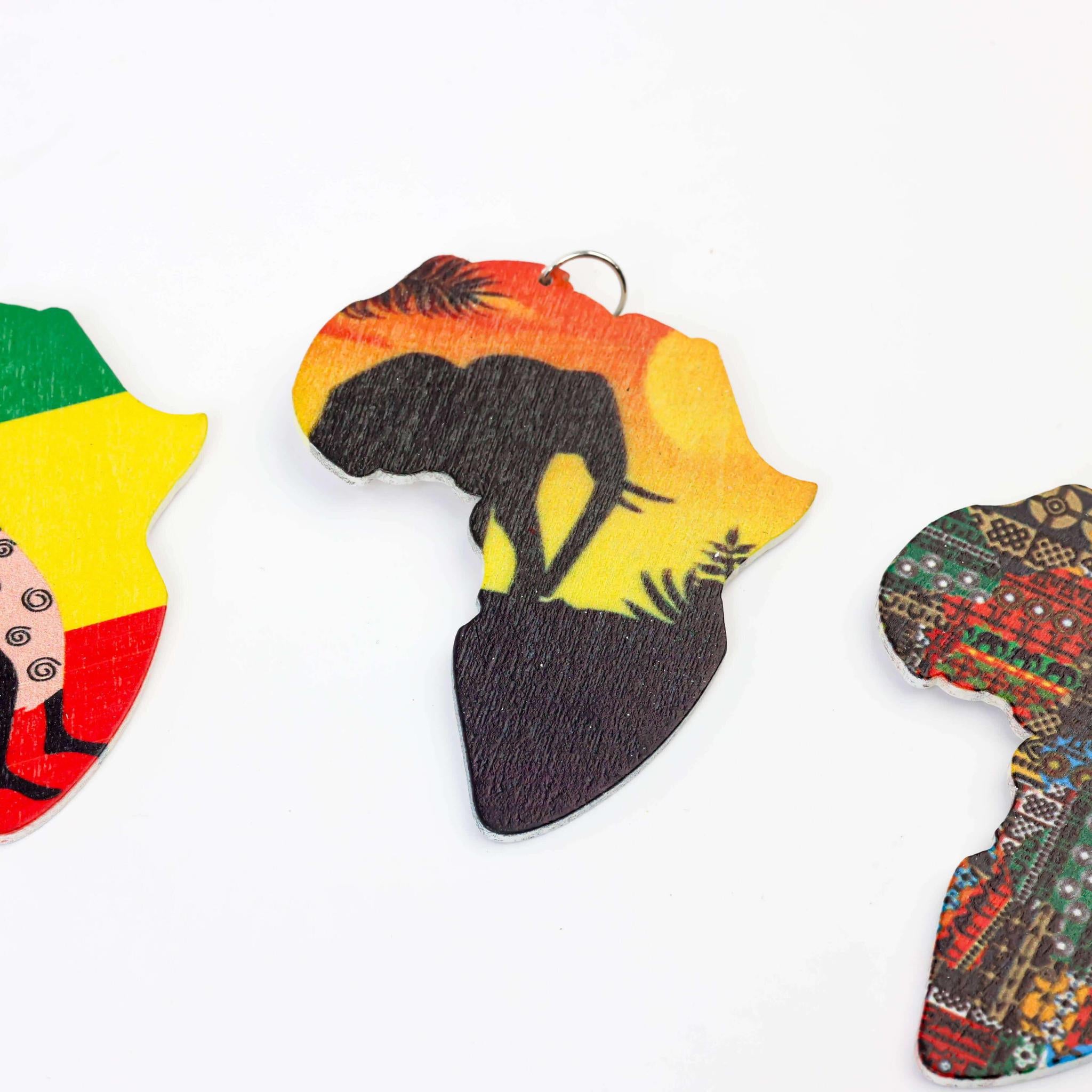 Multicolored African Map Wooden Earrings