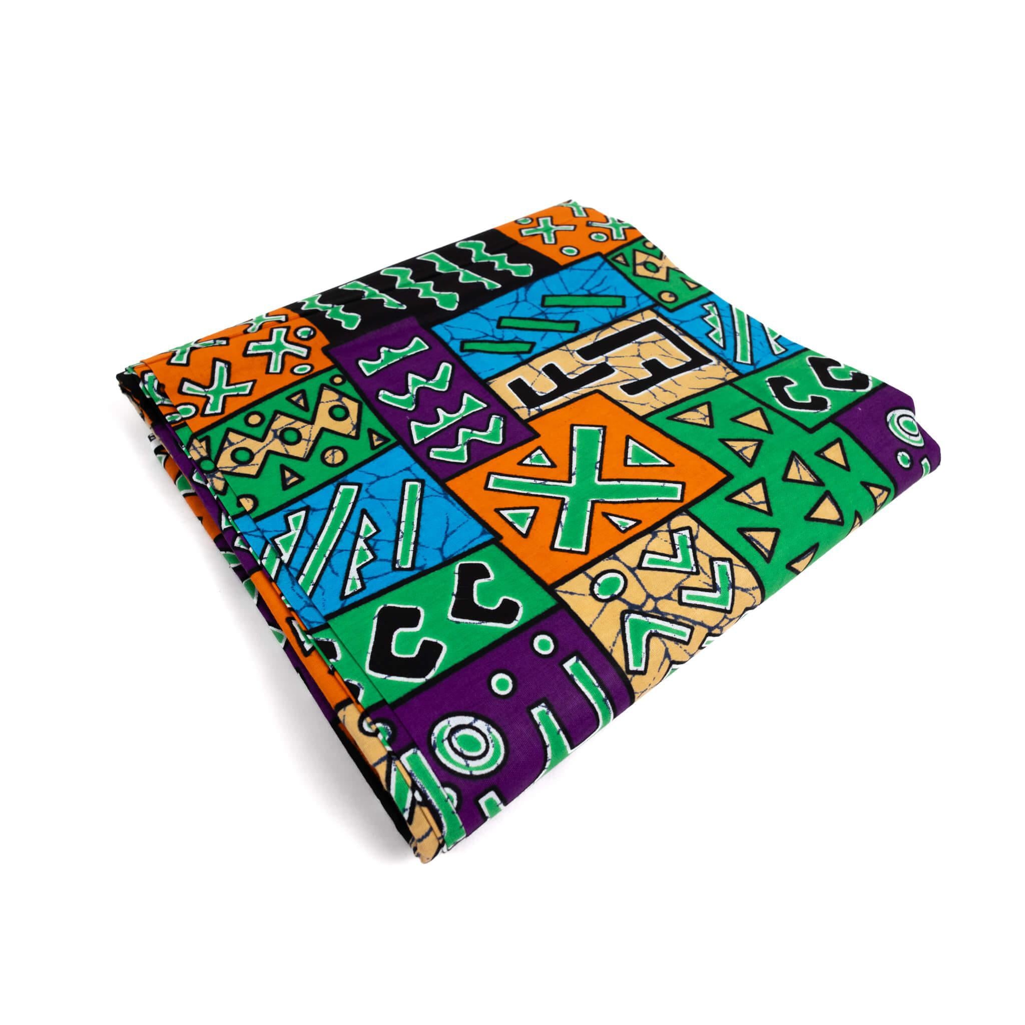 "Retro Patch Mosaic" Vibrant Patchwork African Wax Print (Ankara) – 6 Yards