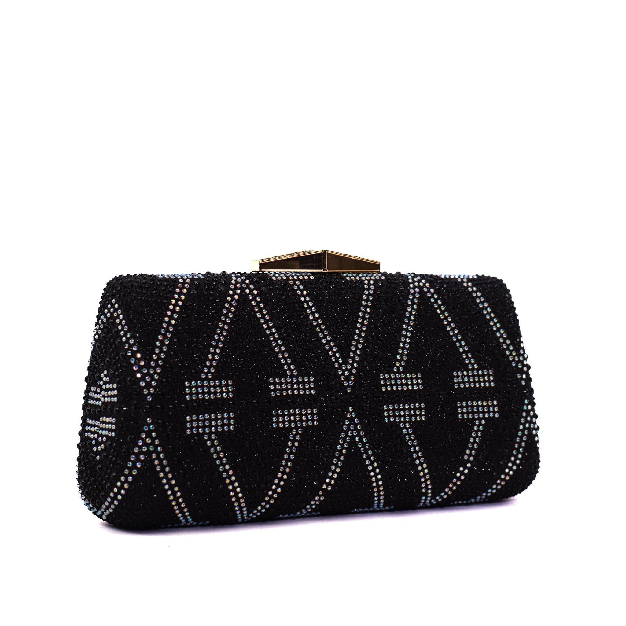 Black & Silver Diamond Hasp Clutch Purse