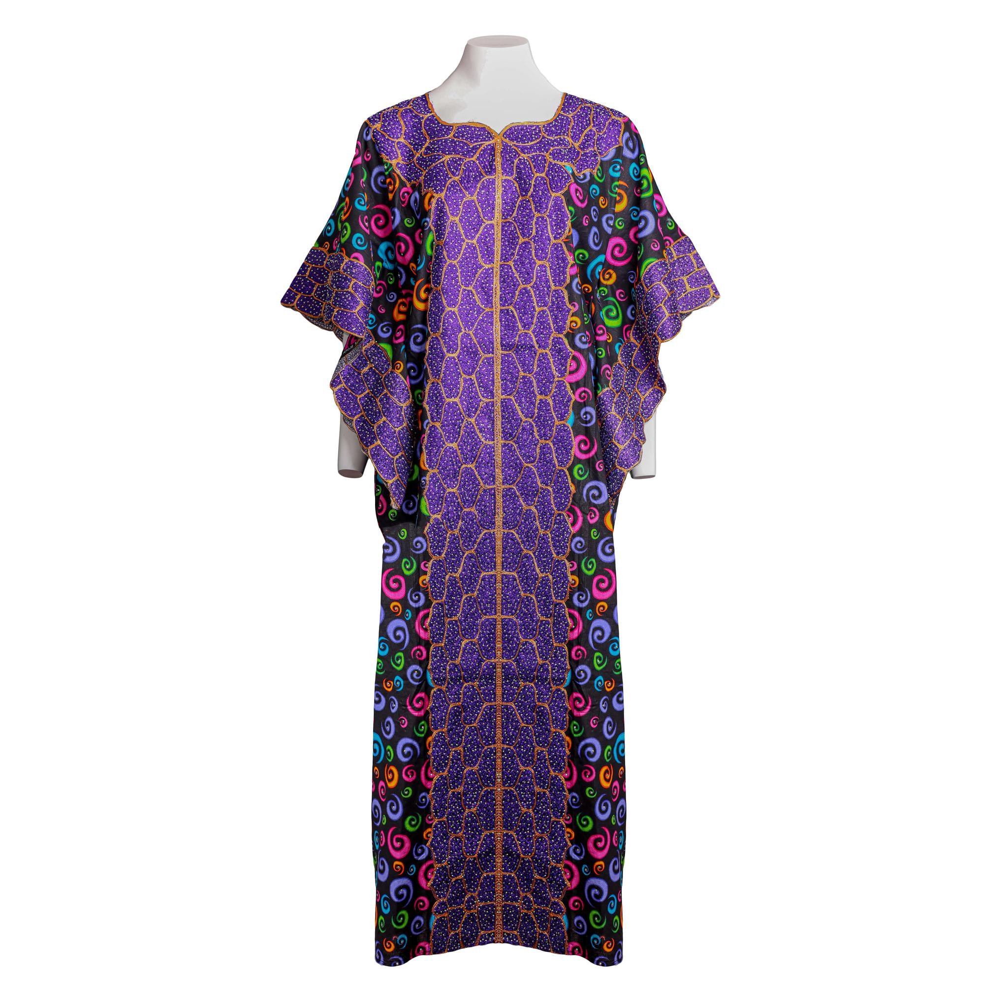 Purple and Gold Embroidery Multicolored Designed Stoned Ankara Dress