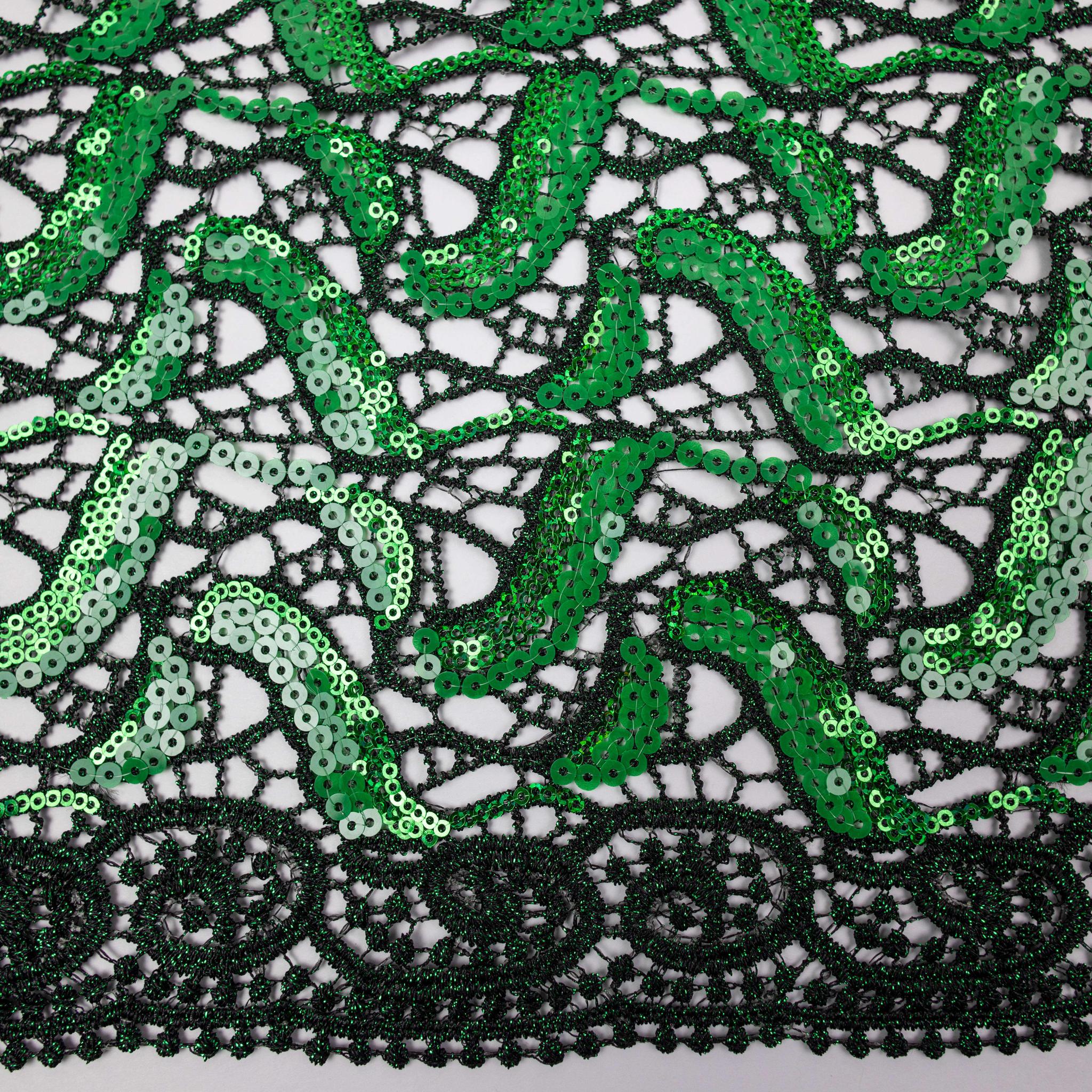 Black & Green Sequeen Cord Lace