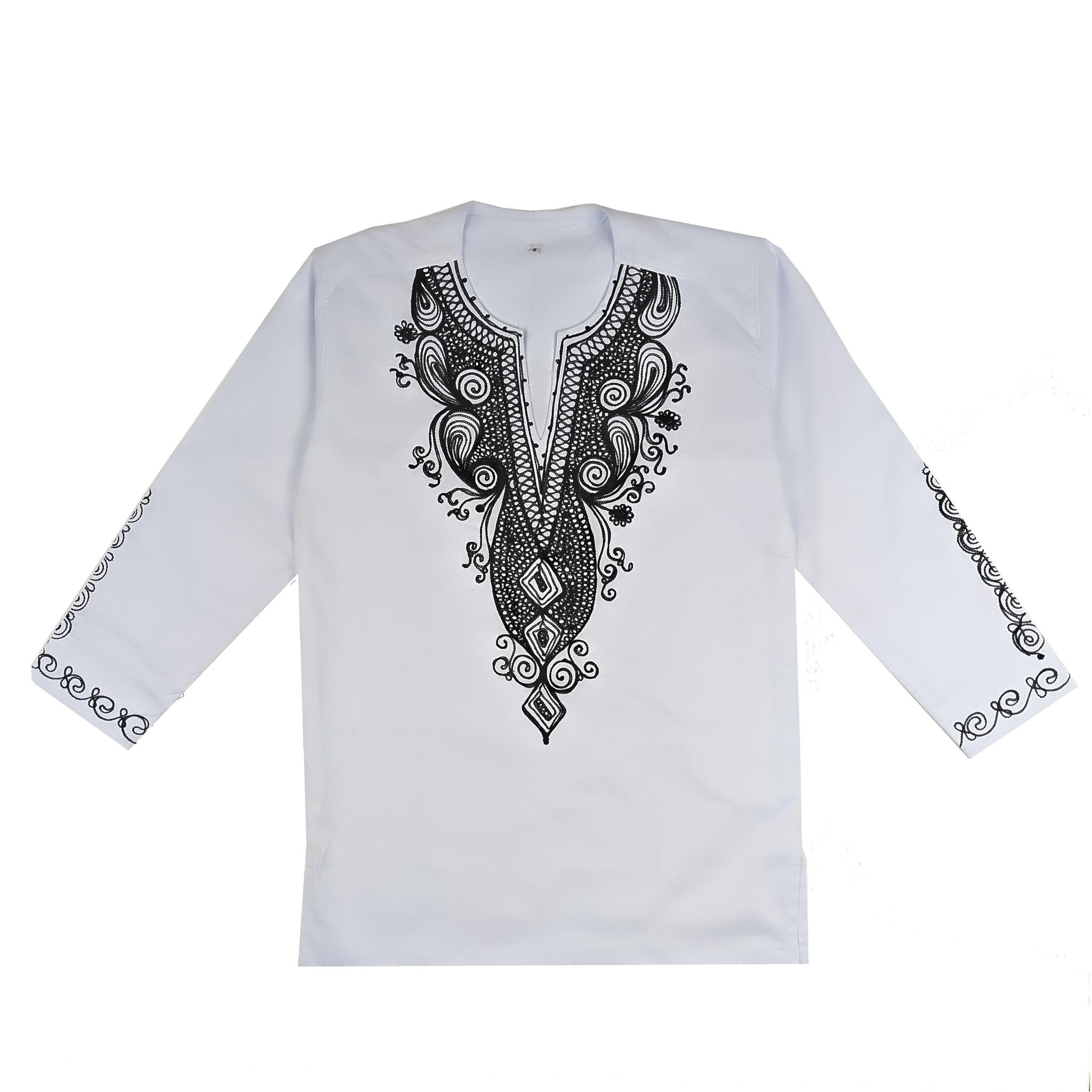 Men's White And Black Embroidery Top