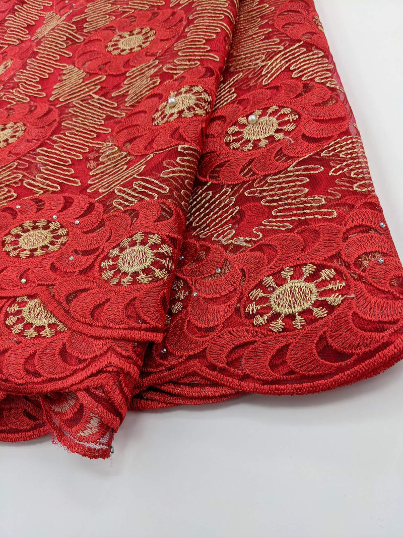 Red & Gold French Lace C