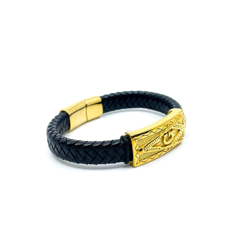 Black & Gold Men's Leather Bracelet