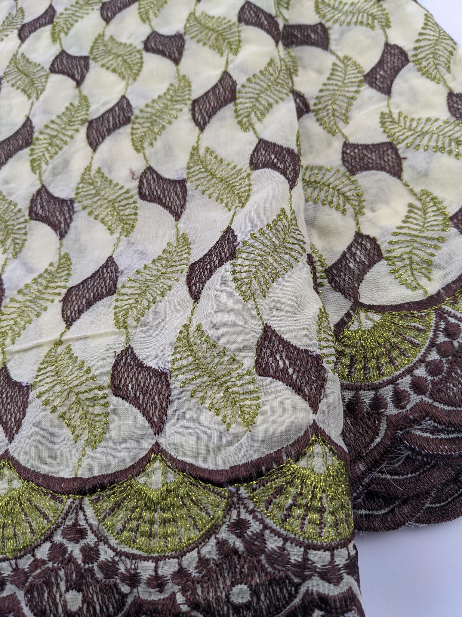 Brown & Green Cotton Lace