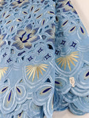 Shades Blue & Gold  Handcut Cotton Lace