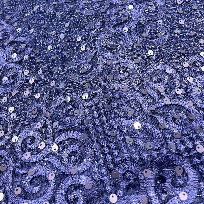 Navy Blue Swarovski Stoned Net Fabric