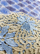 Blue African Wax with Cord Lace Fabric - 5 yards
