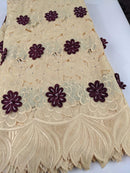 Gold & Wine Handcut Applica Cotton Lace