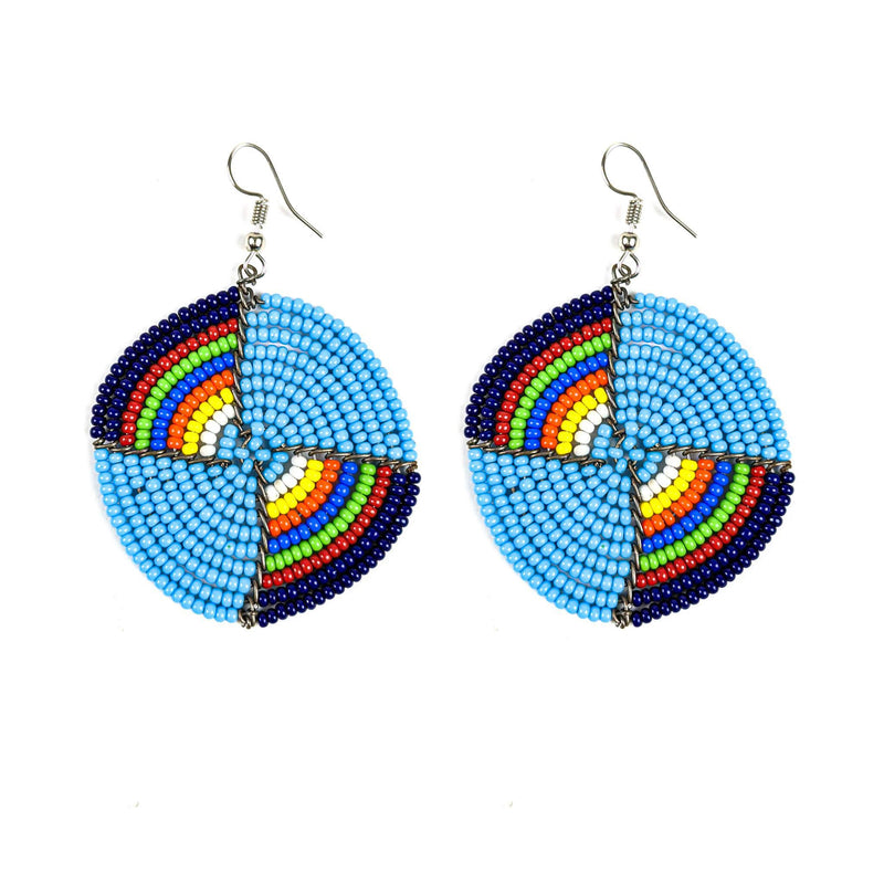 Circular Blue & Multi Maasai Beaded Earrings