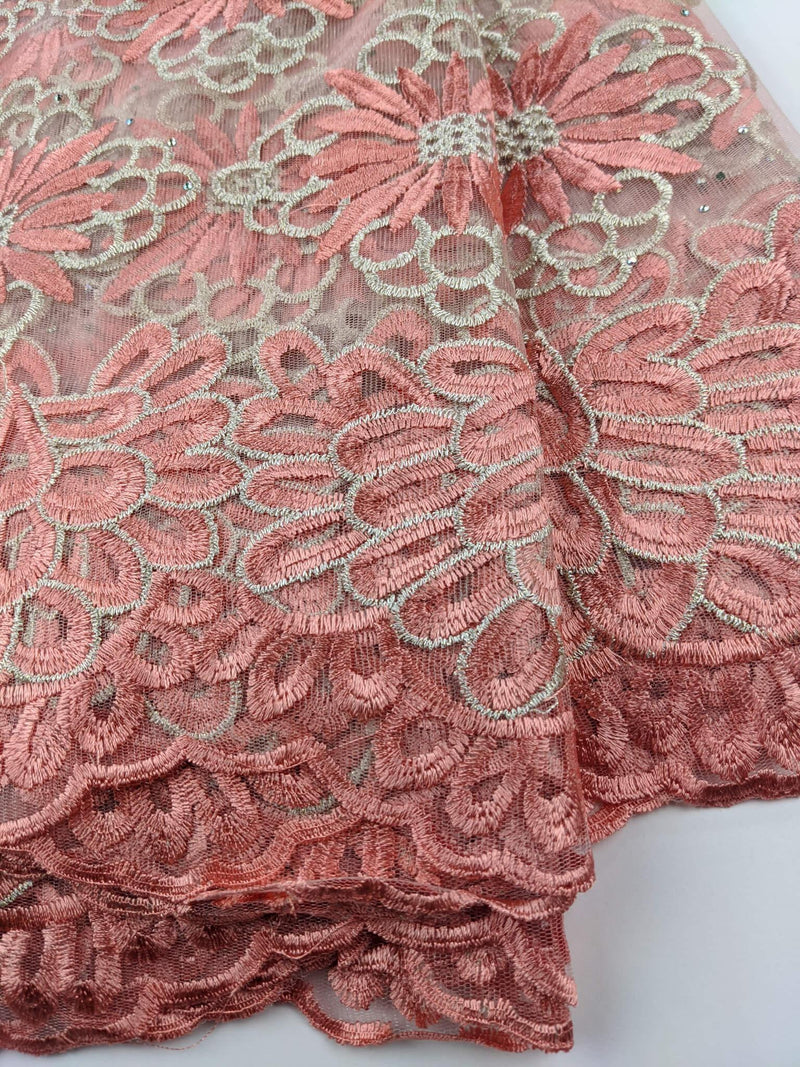 Peach & Gold French Net Lace