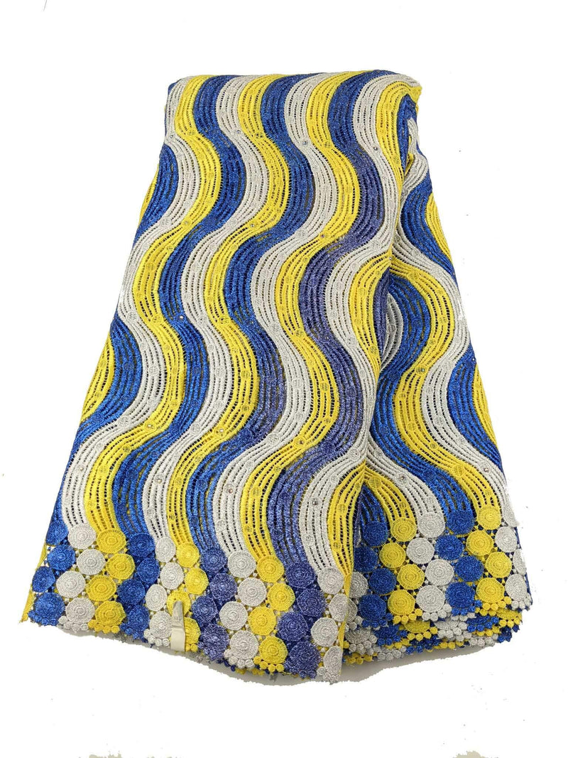 Blue, Silver & Yellow Cord Cotton Lace
