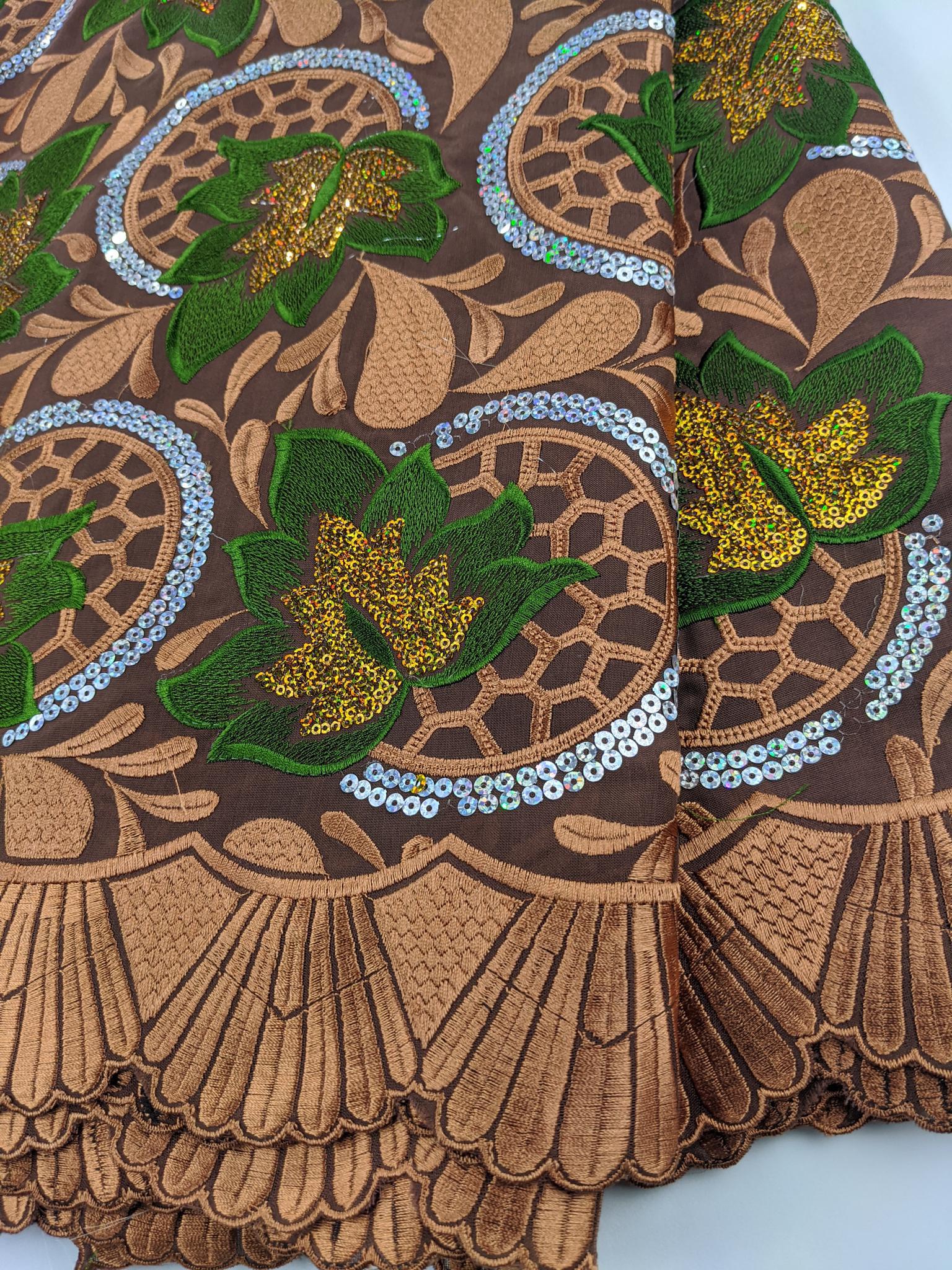 Brown, Green & Gold Cotton Lace