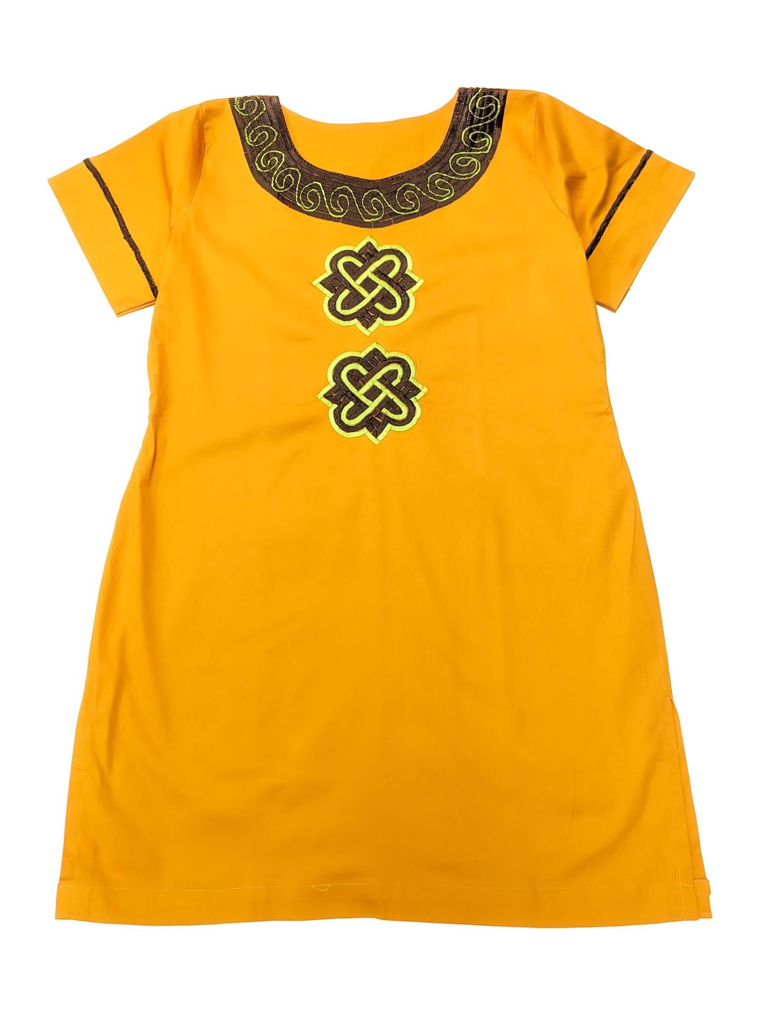 Mustard Embroidery Shift Dress