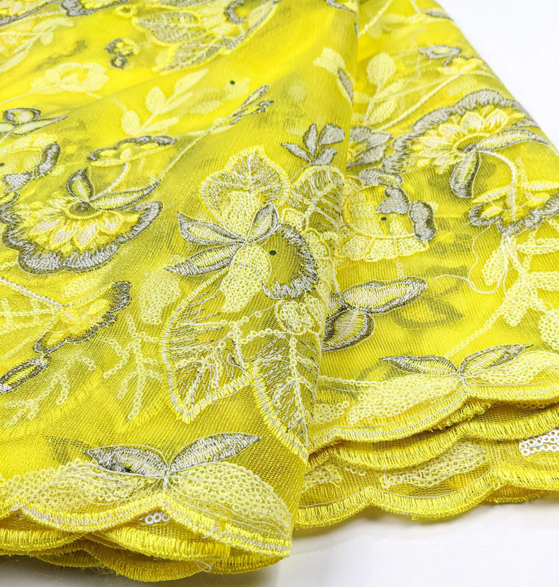 Yellow & Grey Net Lace