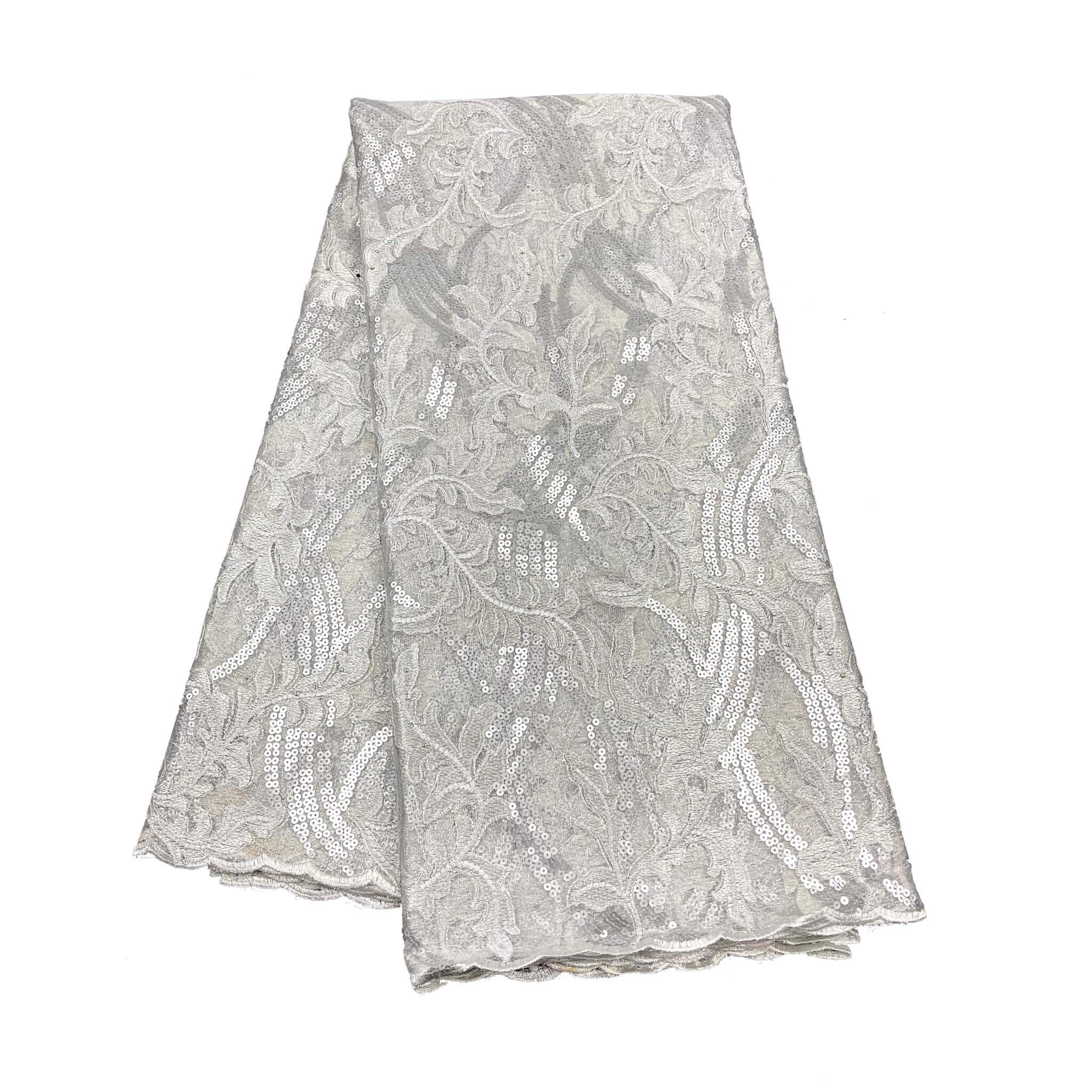 White & Silver Sequence Net Lace