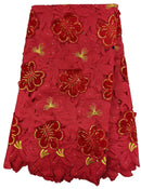 Red & Gold Handcut Velvet Applica  Cotton Lace