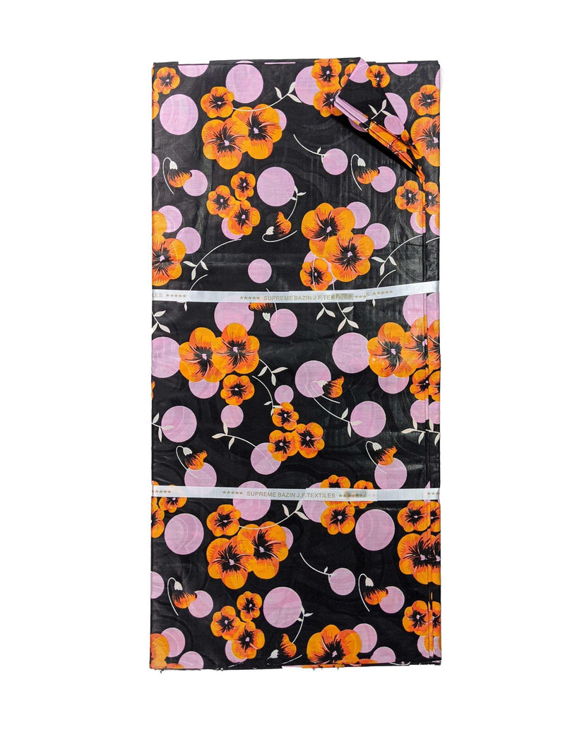 Black, Orange & Pink Petal Bazin J.F Textiles