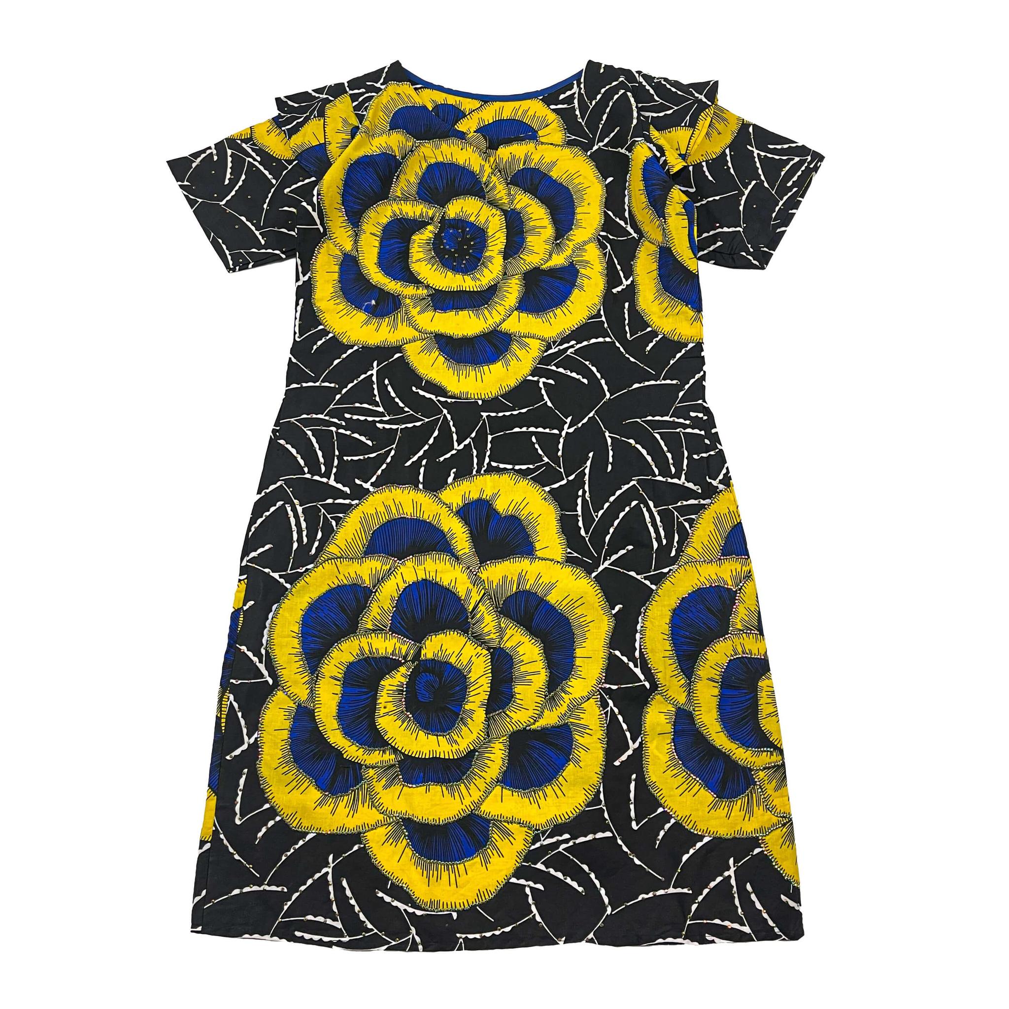 Blue & Yellow Ankara Swarovski Stoned Dress