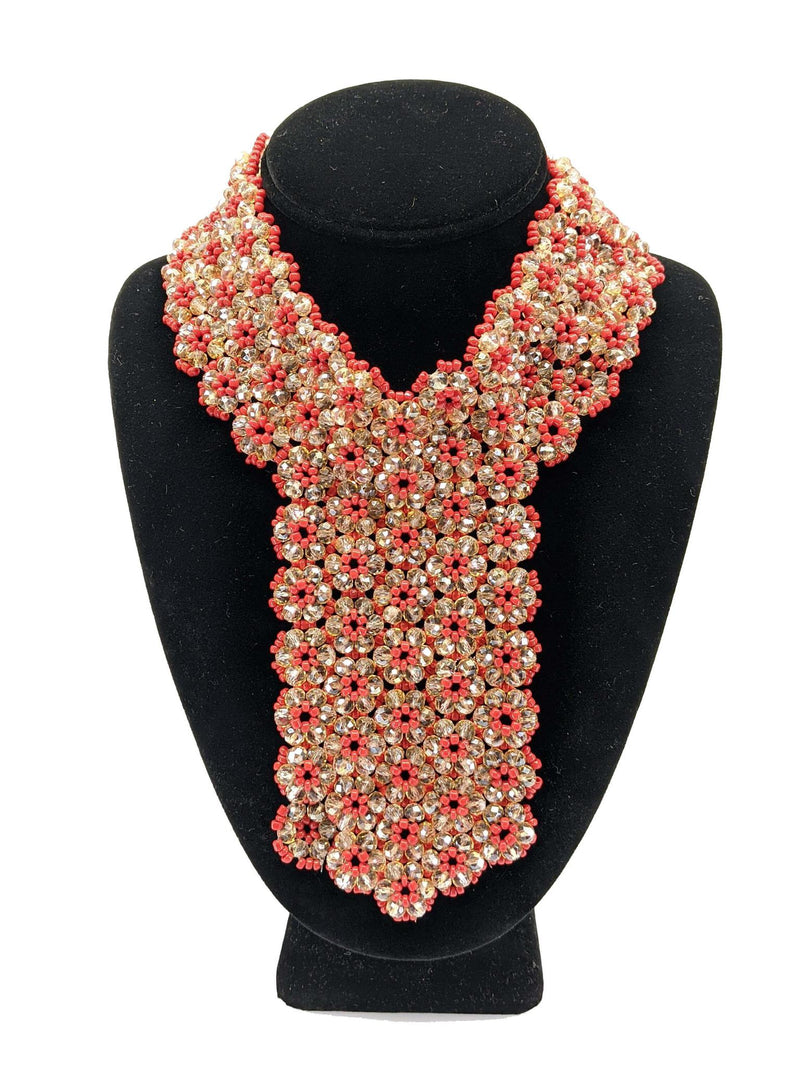 Red And Clear Flat Beaded Necklace