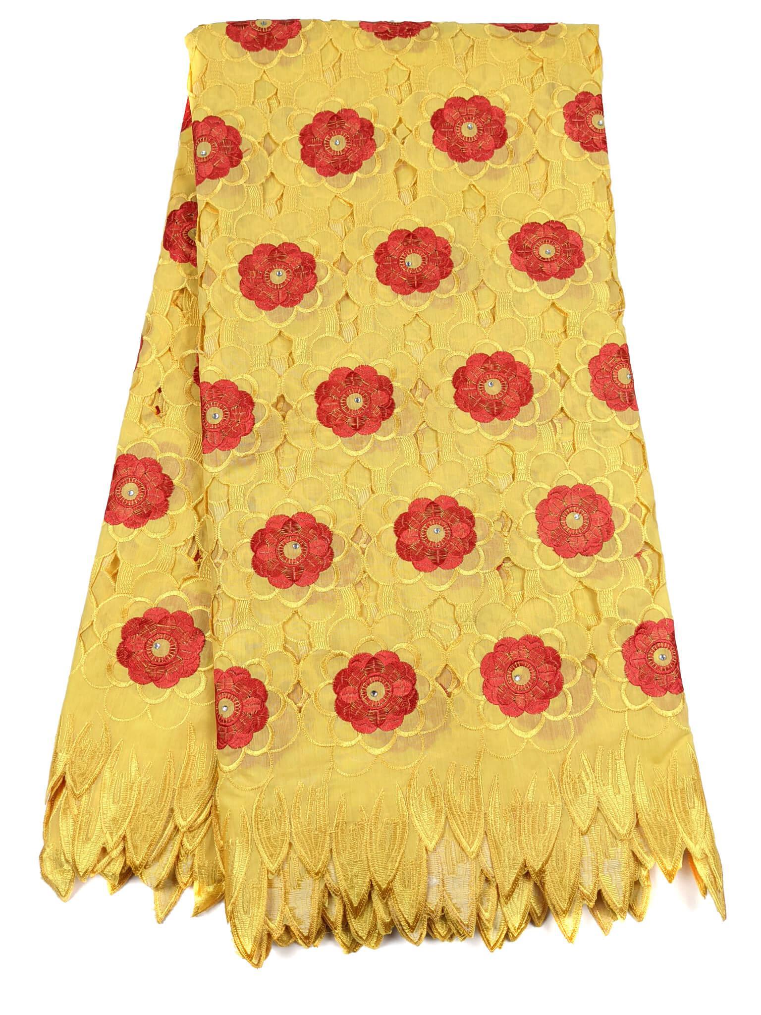 Yellow & Red Hadcut Cotton Lace