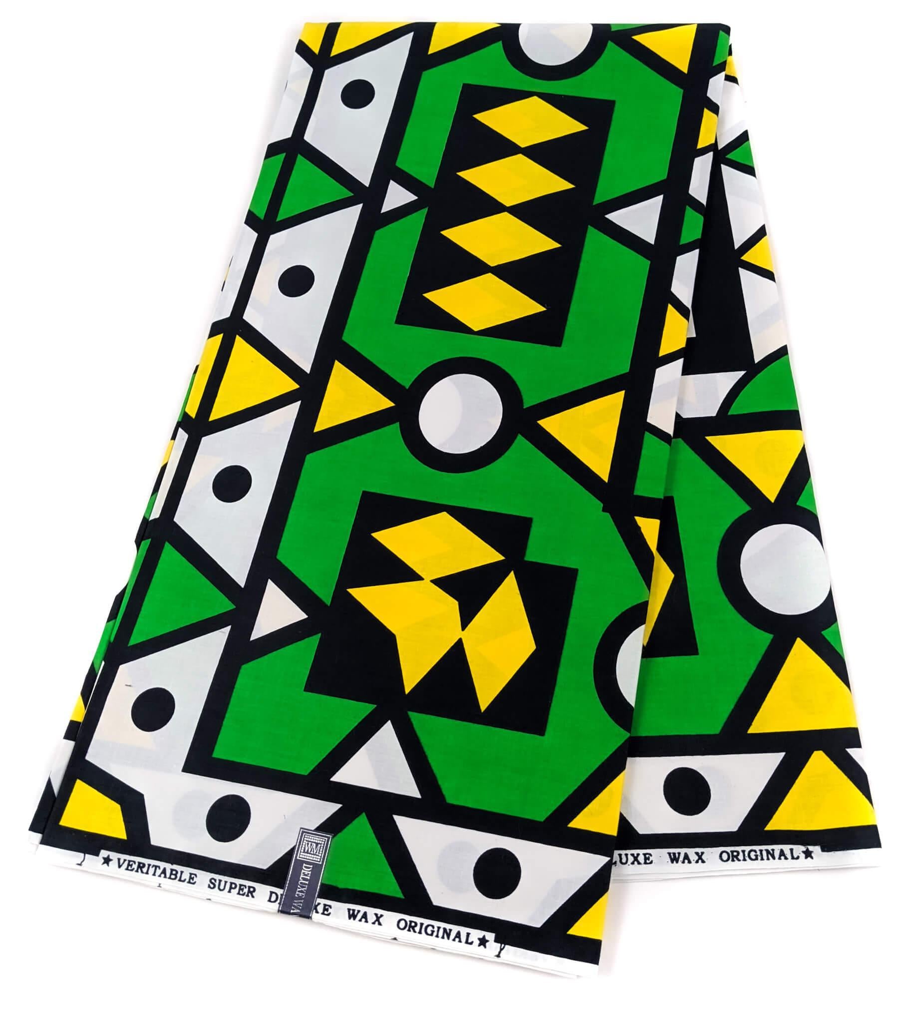 Green and Yellow Geometric African Wax Fabric
