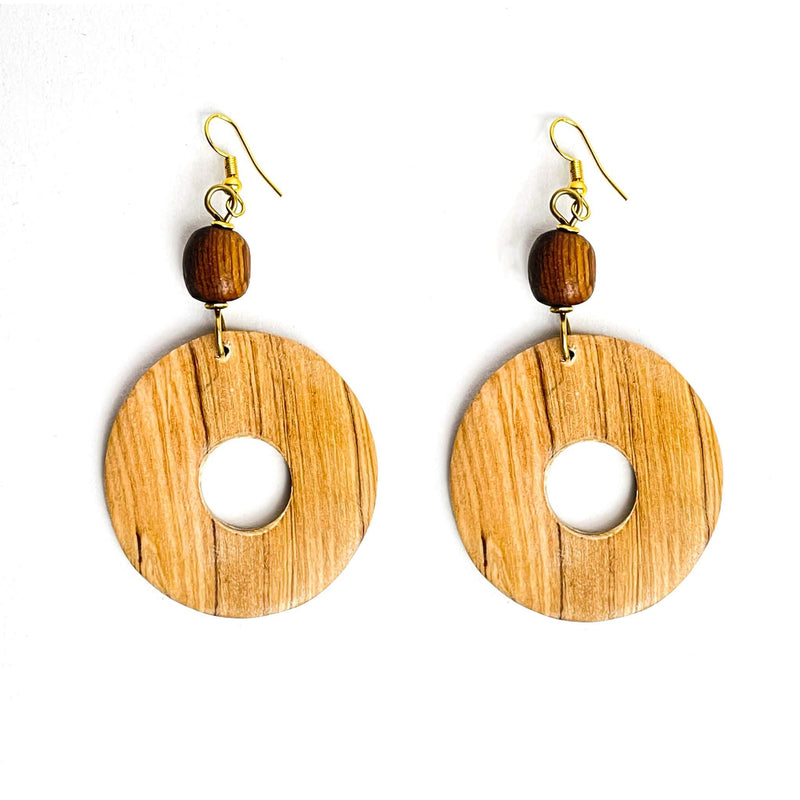 Brown African Round Wooden Earrings