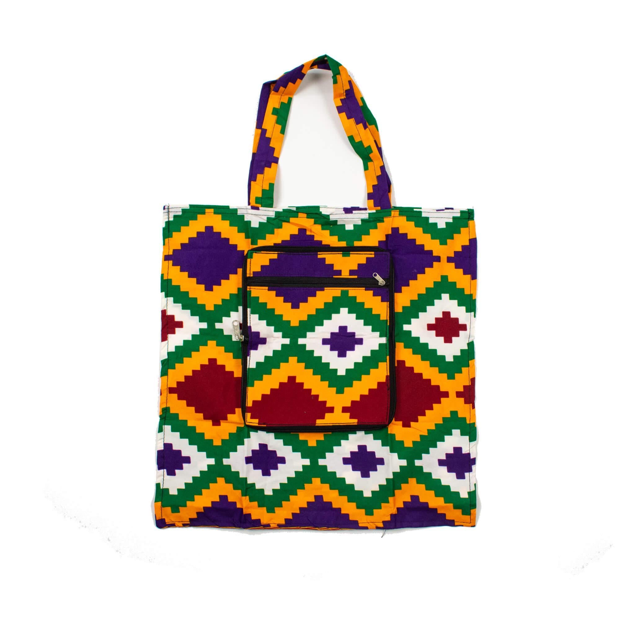 Multicolored Kente Foldable Wallet Shopping Bag