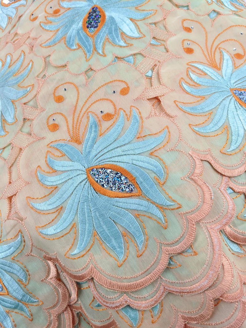 Orange & Blue Handcut Cotton Lace
