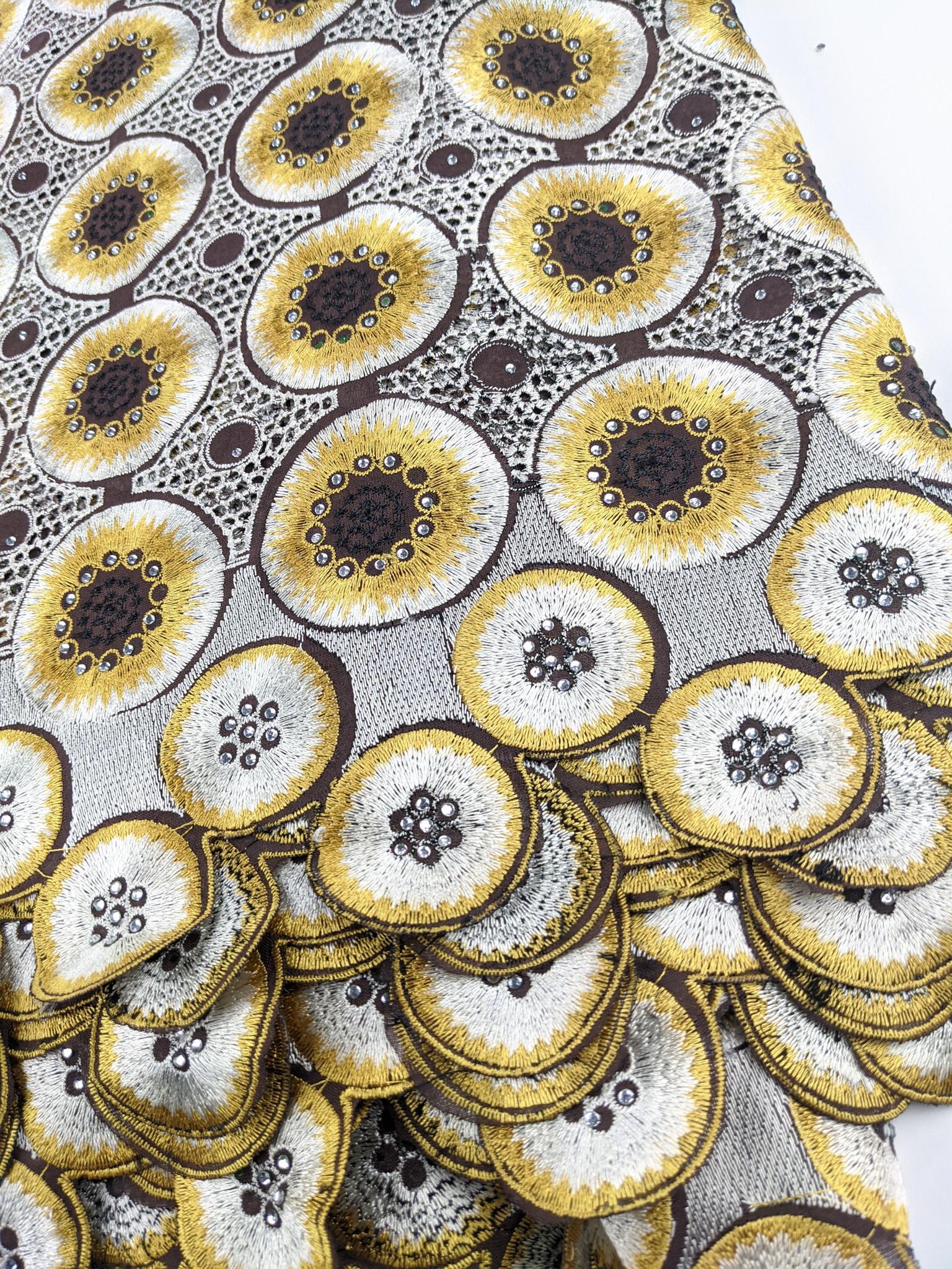 Brown, Silver & Gold Cotton Voile Lace