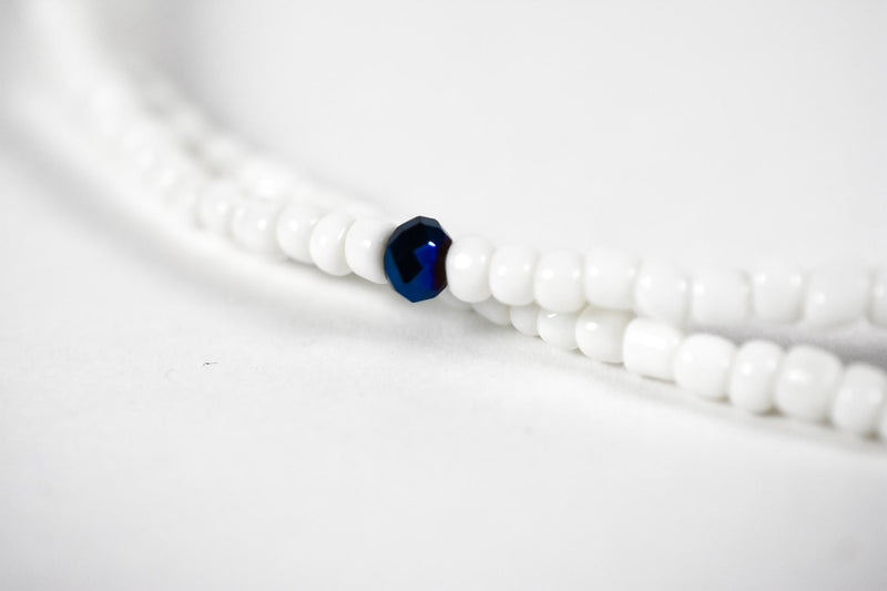 White & Blue String Tie Waist Beads