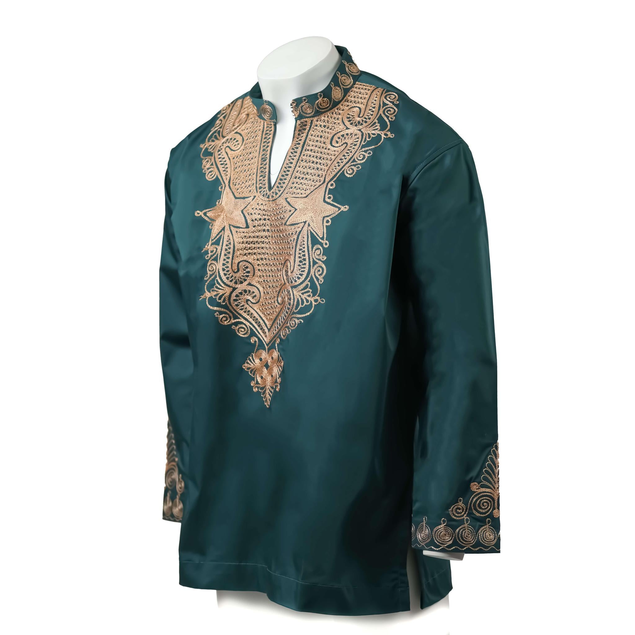 Green & Gold Embroidered Long Sleeve Top