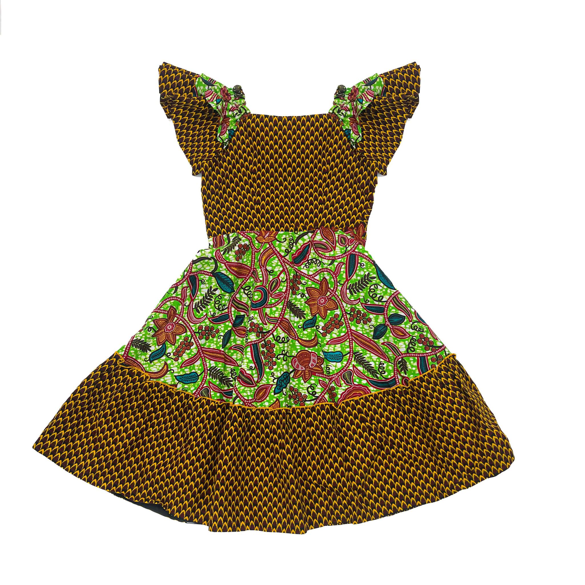 Girls Green & Yellow Mix-Match Dress
