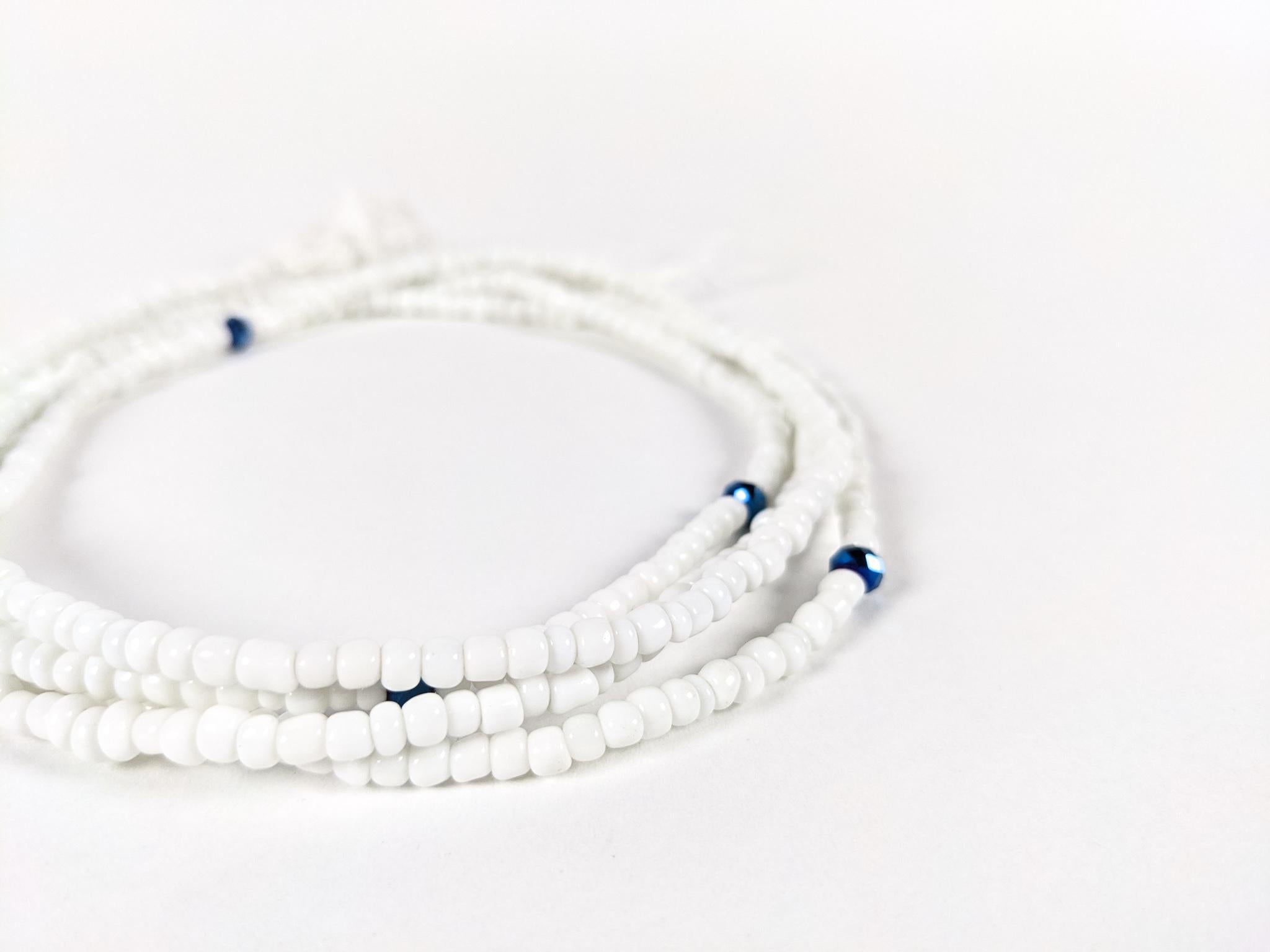 White & Blue String Tie Waist Beads