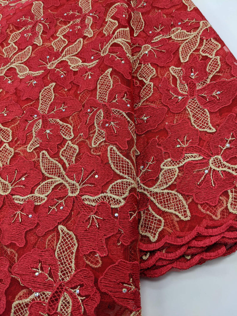 Red & Gold Net Lace