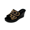 Black & Gold Wedge Sandal Slippers