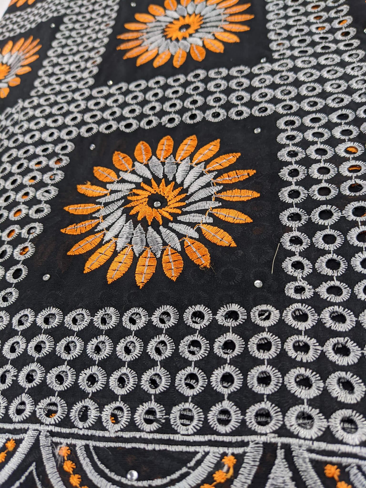 Black, White & Orange Cotton Lace
