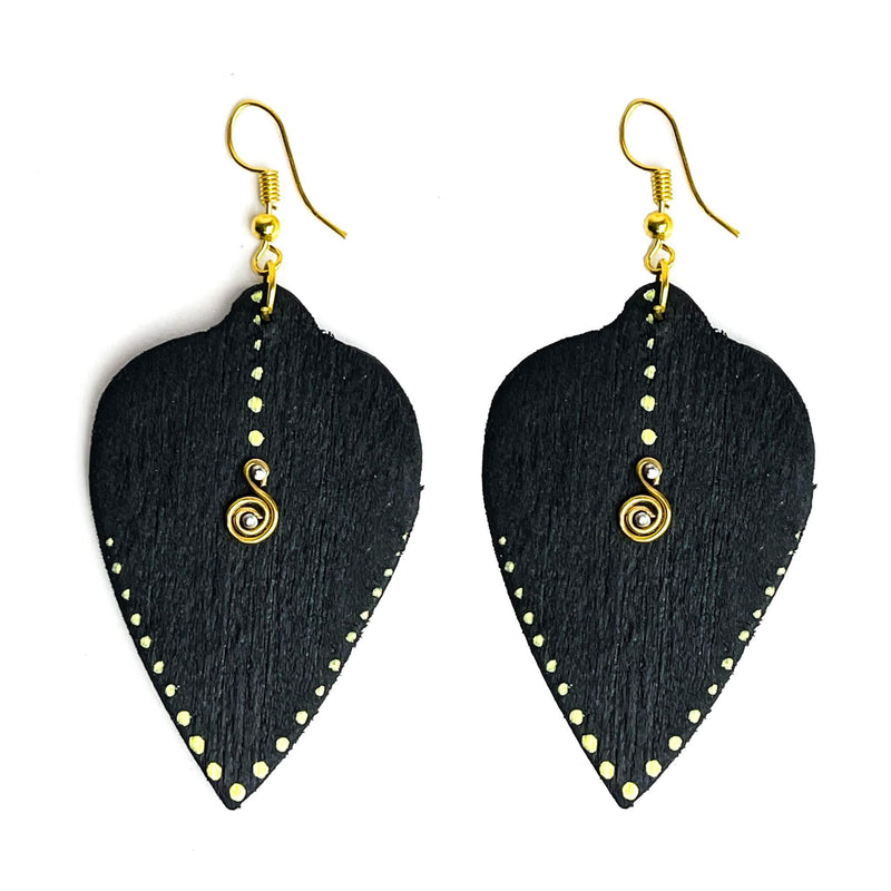 Black Pear Wooden Earrings