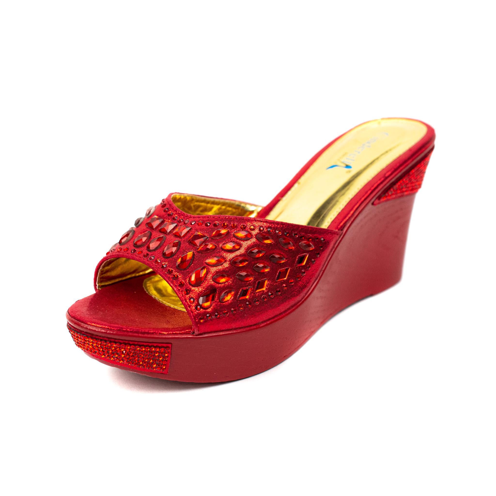 Red Wedge Sandal Slippers